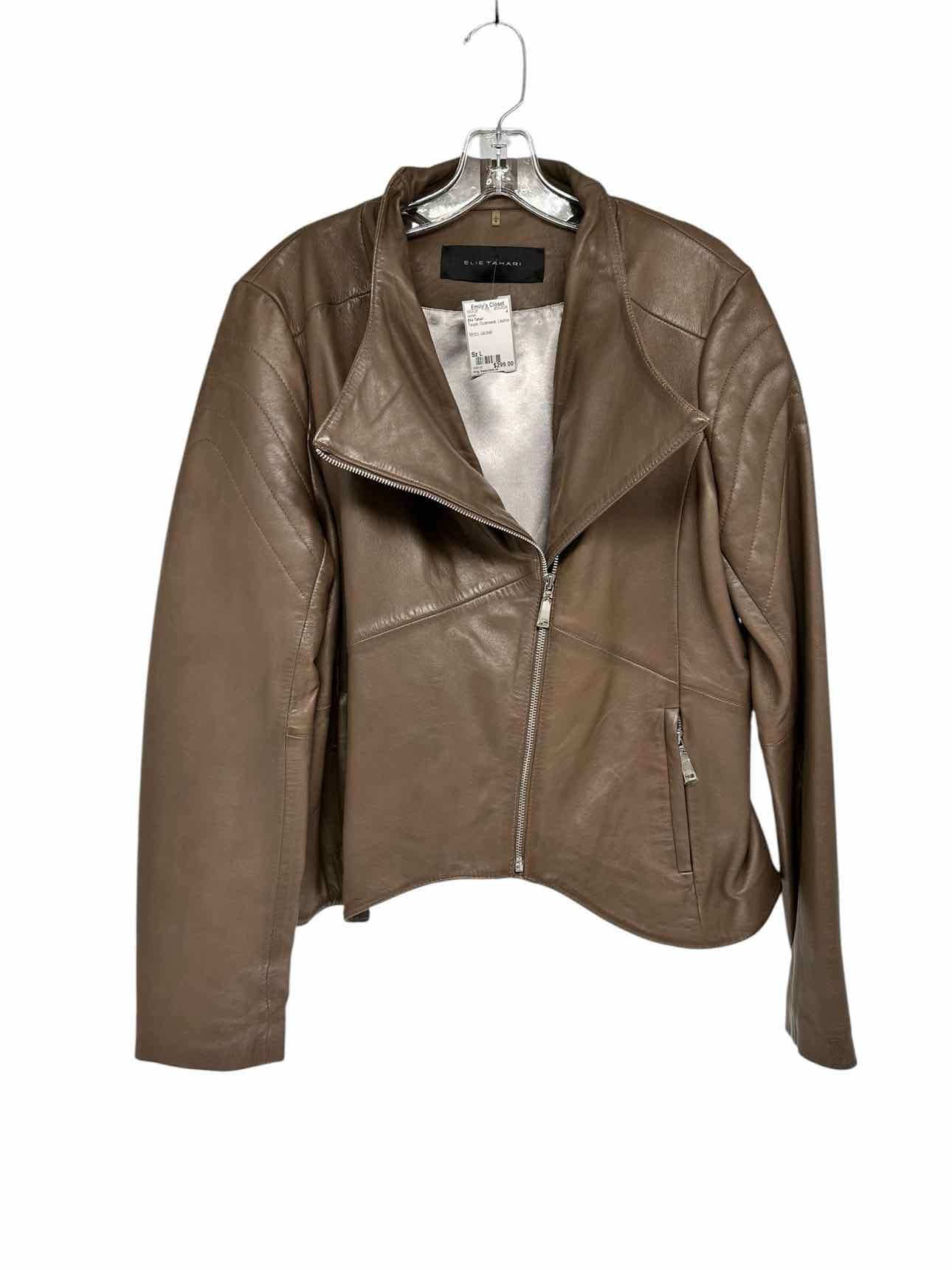 Elie Tahari Taupe Moto Jacket Size L