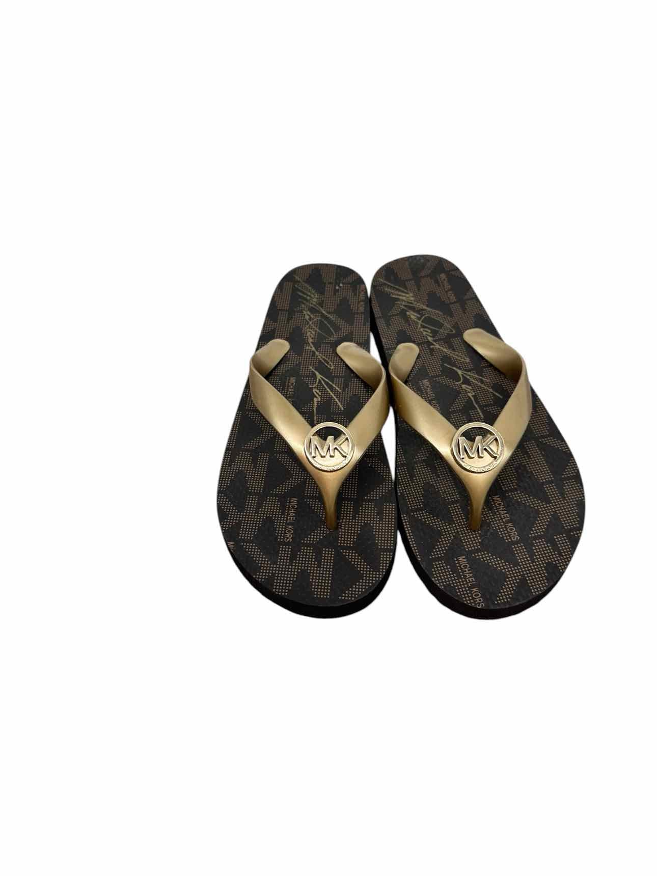 Michael Kors Gold Logo Flip Flops Shoe Size 7