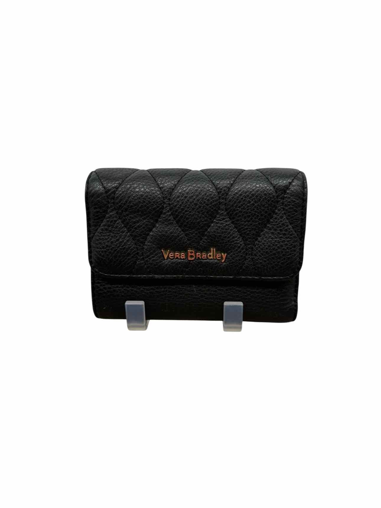 Vera Bradley Riley Compact Black Leather Wallet w/ Rosewood Interior