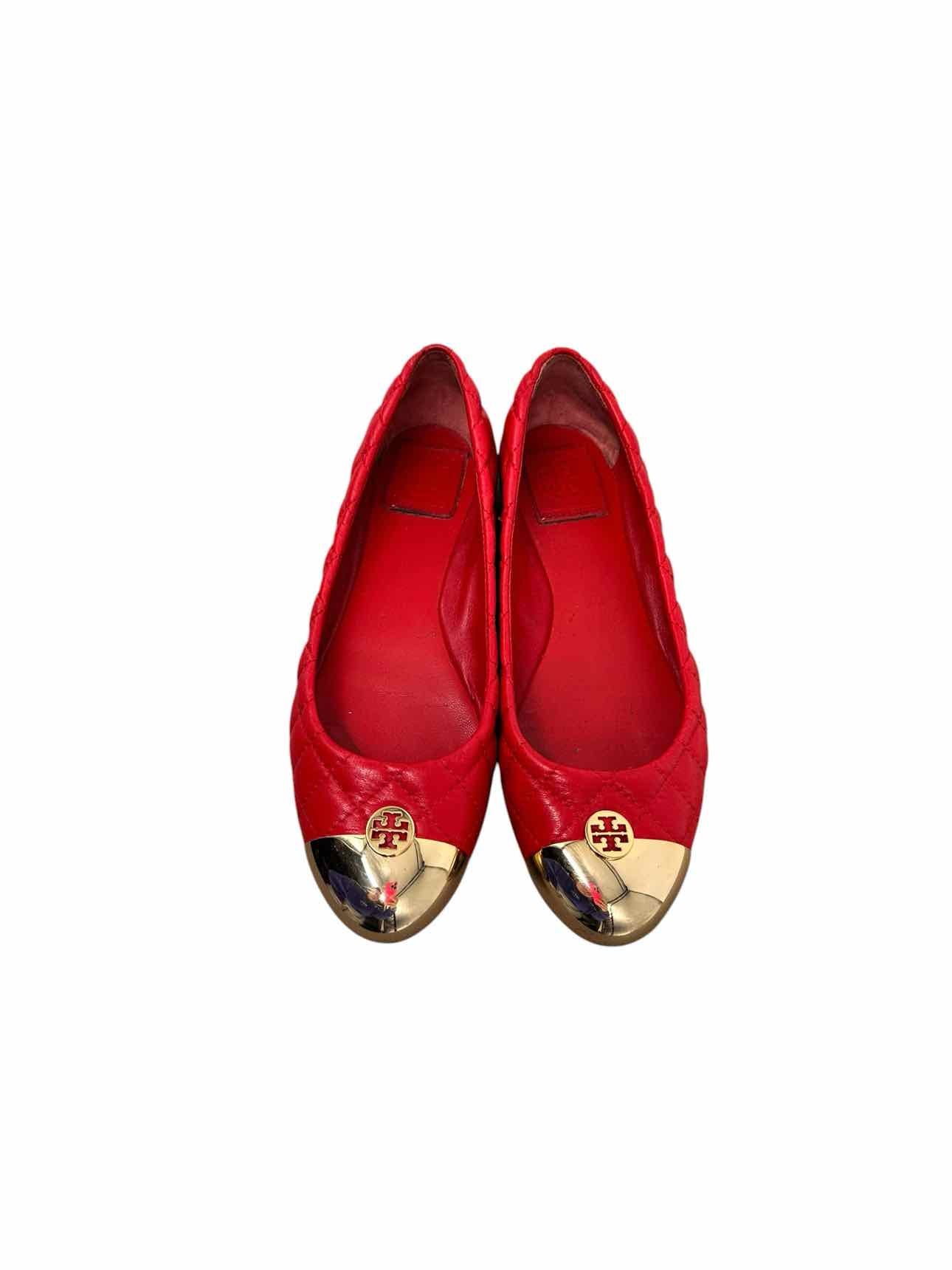 Tory Burch Red Kaitlin Ballet Flats w/ Gold Toe Shoe Size 8