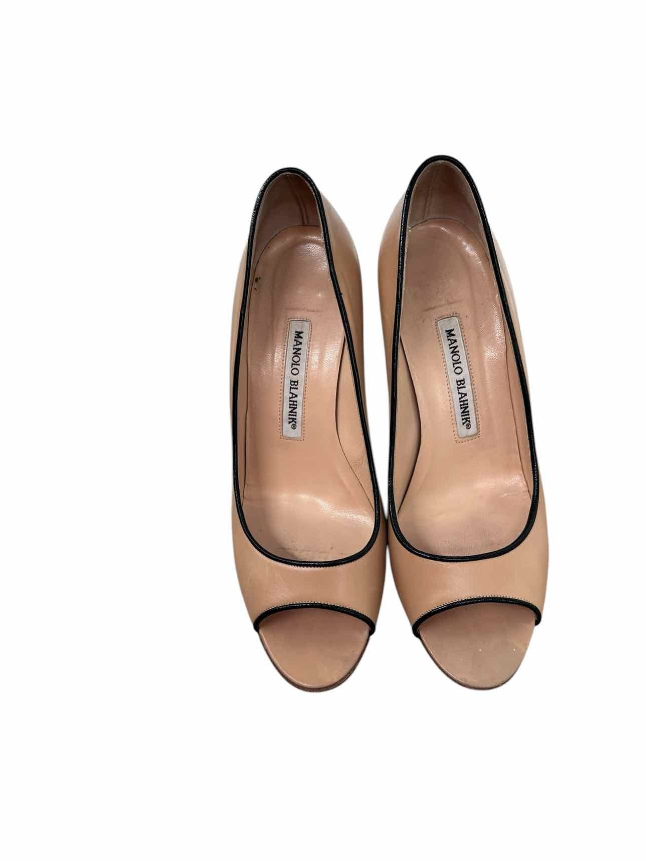 Manolo Blahnik Canazza Peep Toe Pumps Tan Shoe Size 7.5