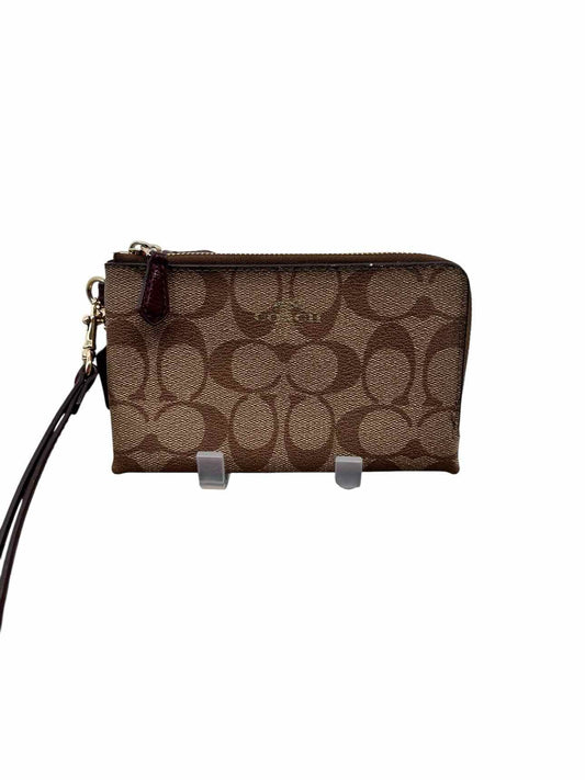 Coach Signature Double Zip Wrislet w/ Maroon Leather Strap