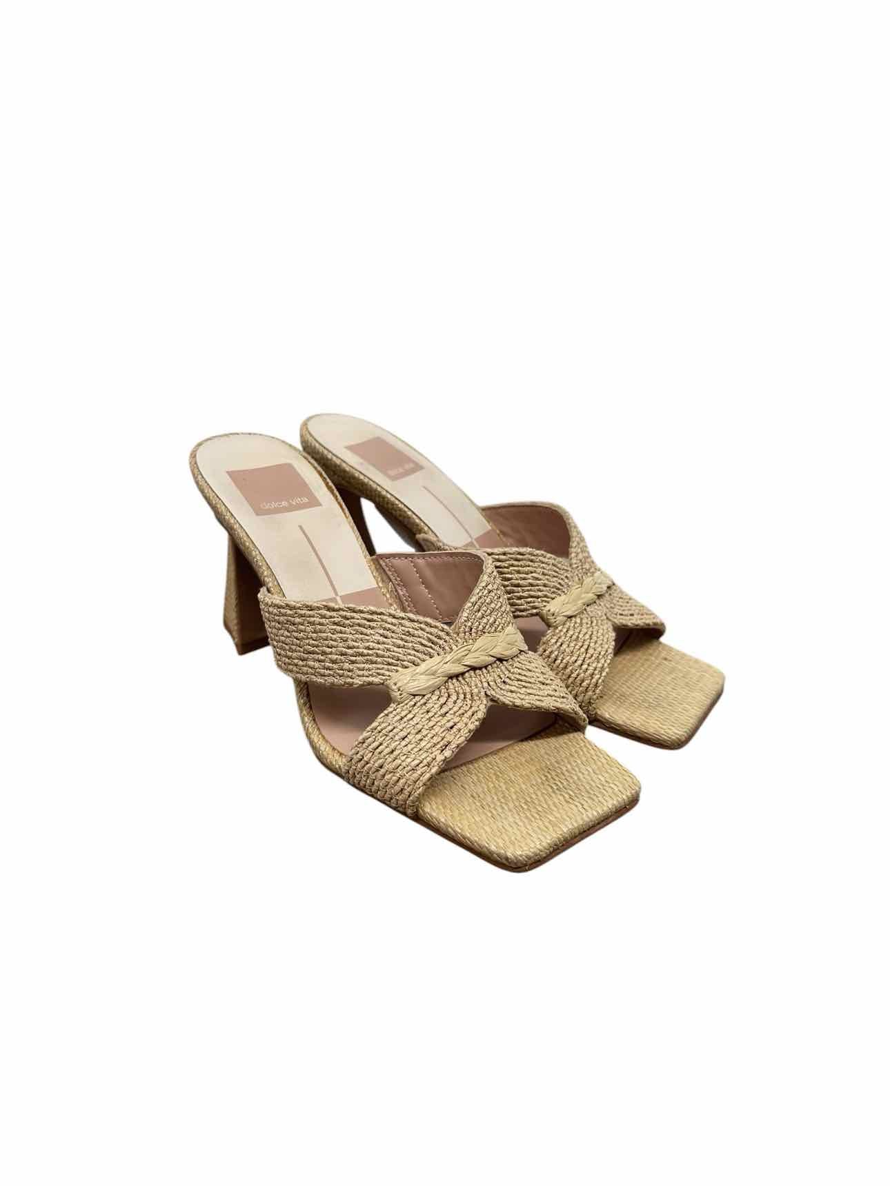 Dolce Vita Santiago Raffia Heels Beige Sandals Shoe Size 6