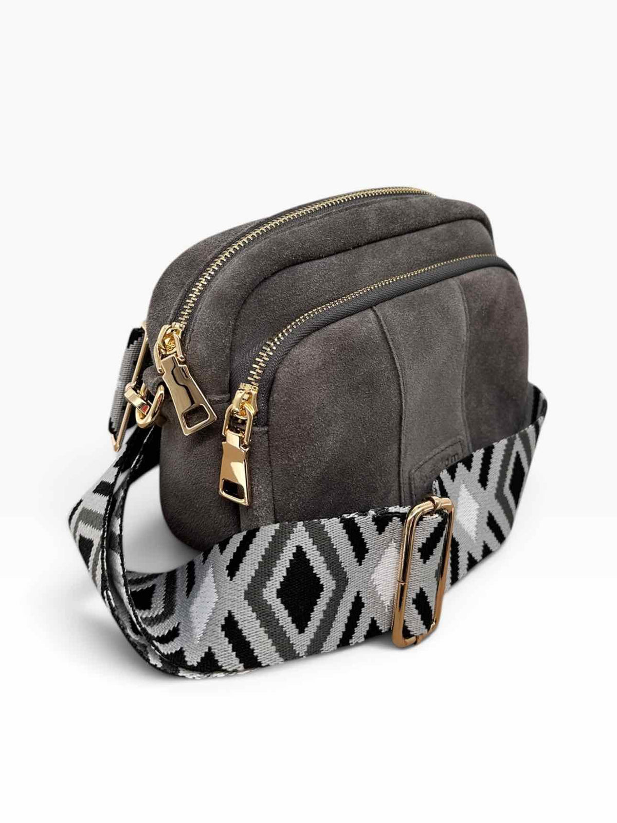 Pom Pom Original Bag Gray Suede Crossbody