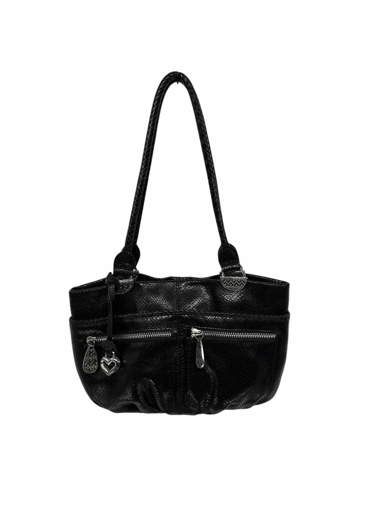 Brighton Black Snakeskin Embossed Leather Satchel