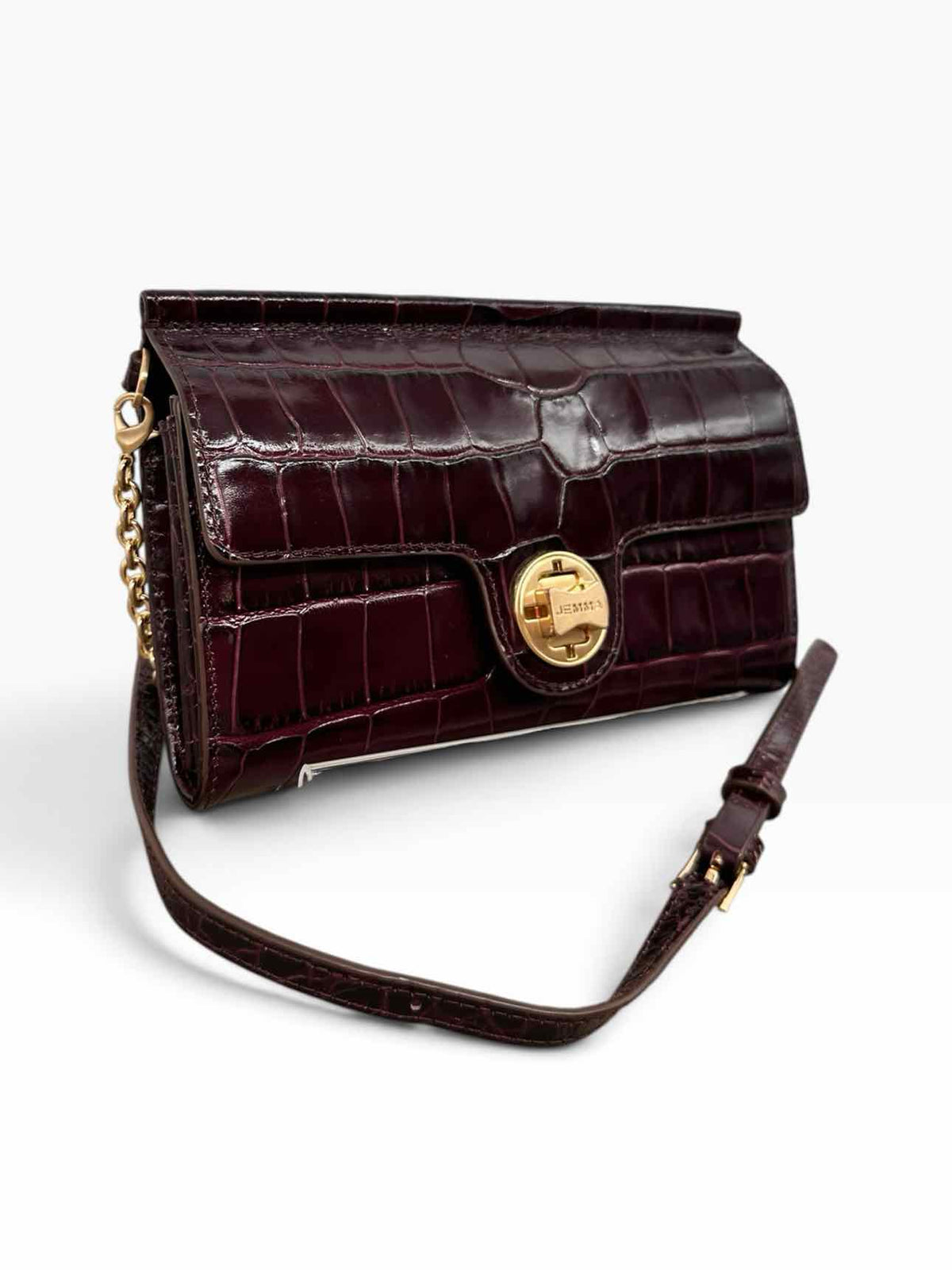Jemma Maggie Croc Embossed Burgundy Leather Crossbody