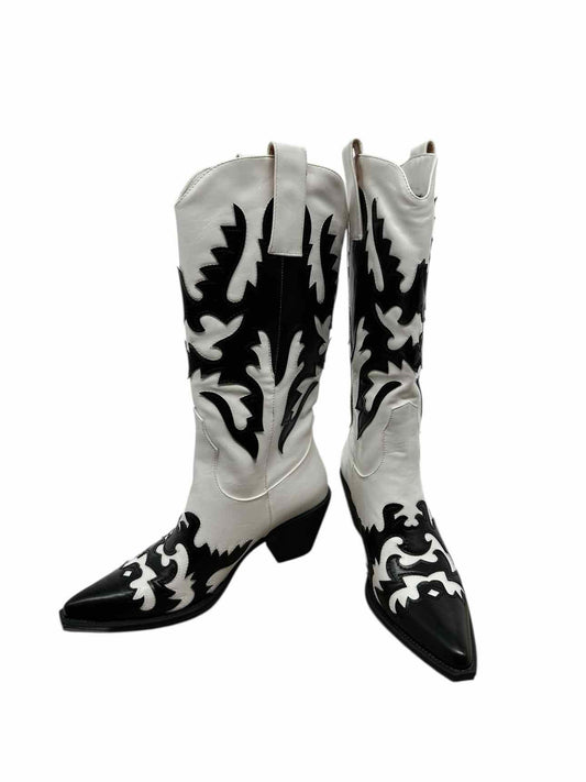 Ann Creek White/Black Cowboy Boots Shoe Size 6.5  **NEW**