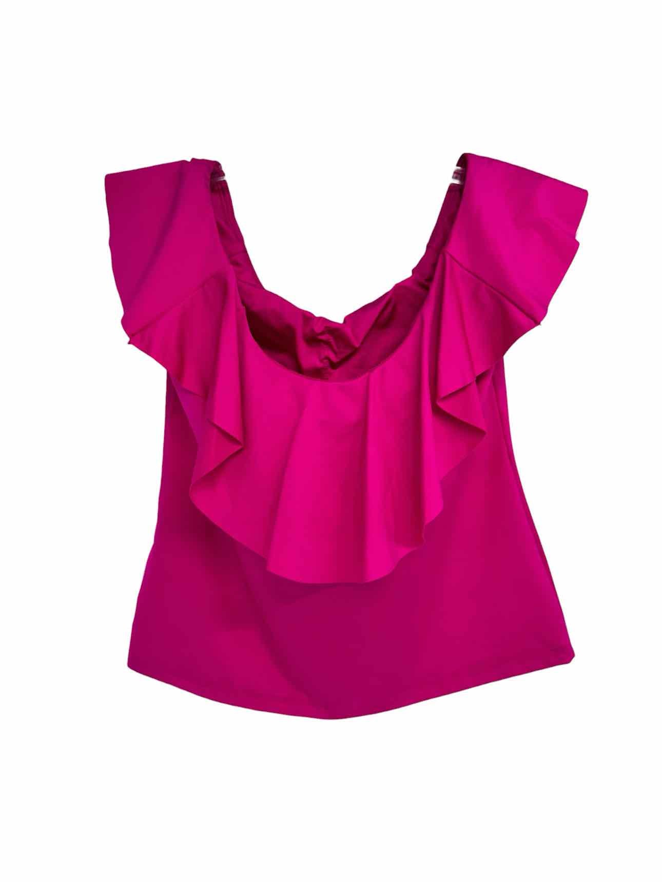 Trina Turk Monaco Ruffle Off-the-Shoulder Tankini Top Hot Pink Size 6 **NEW**