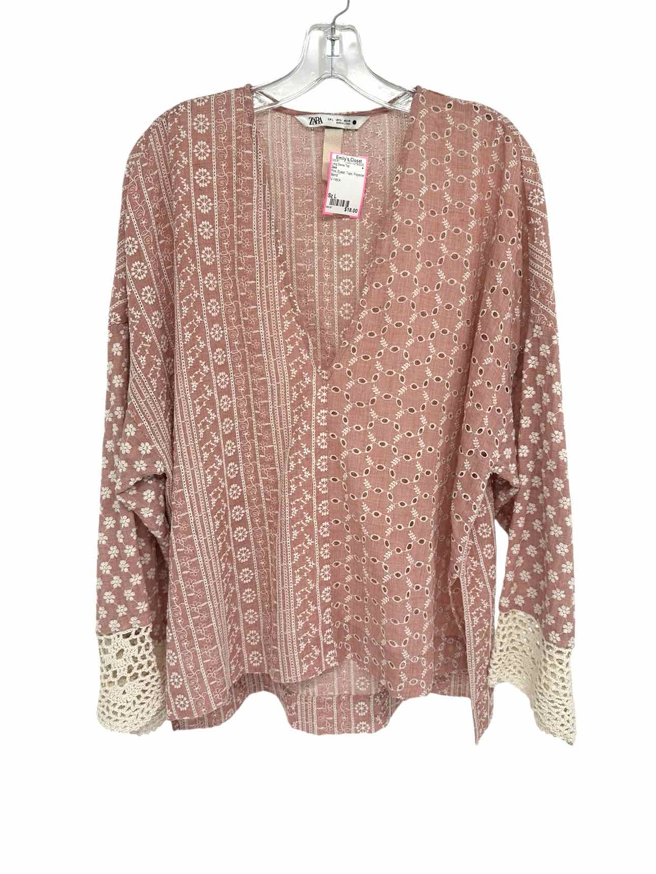Zara Pink Long Sleeve Top Size L