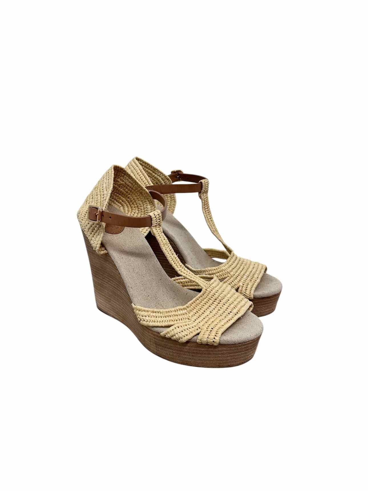 Tory Burch Carina Wedge Tan Sandals Shoe Size 9.5