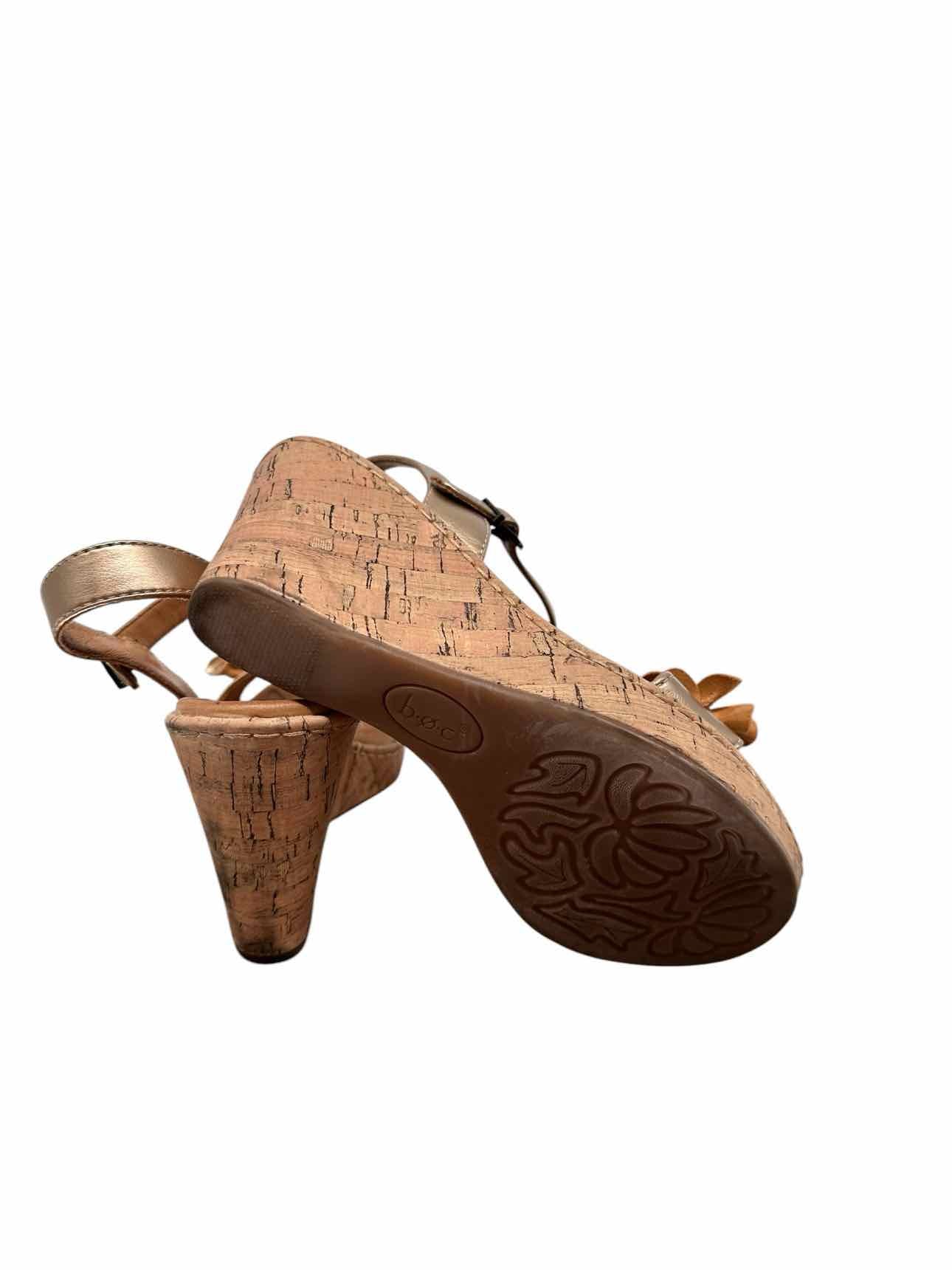 B.O.C Gold Cork Wedge Sandals w/ 3D Flowers Shoe Size 7