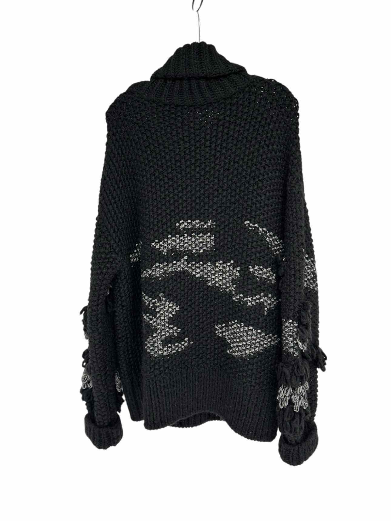 McQ by Alexander McQueen Black Crocheted Tassel Turtleneck Size L