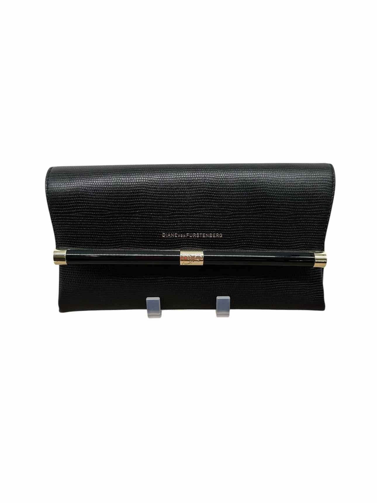 Diane Von Furstenberg Lizard Embossed Envelope Clutch Black Leather