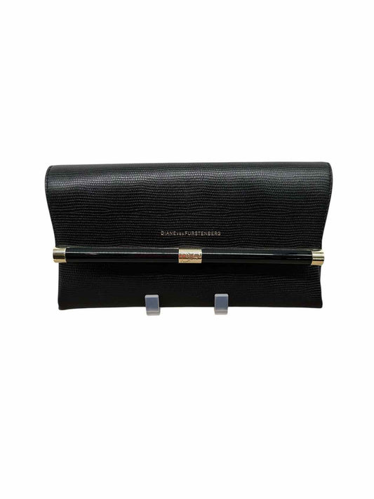 Diane Von Furstenberg Lizard Embossed Envelope Clutch Black Leather