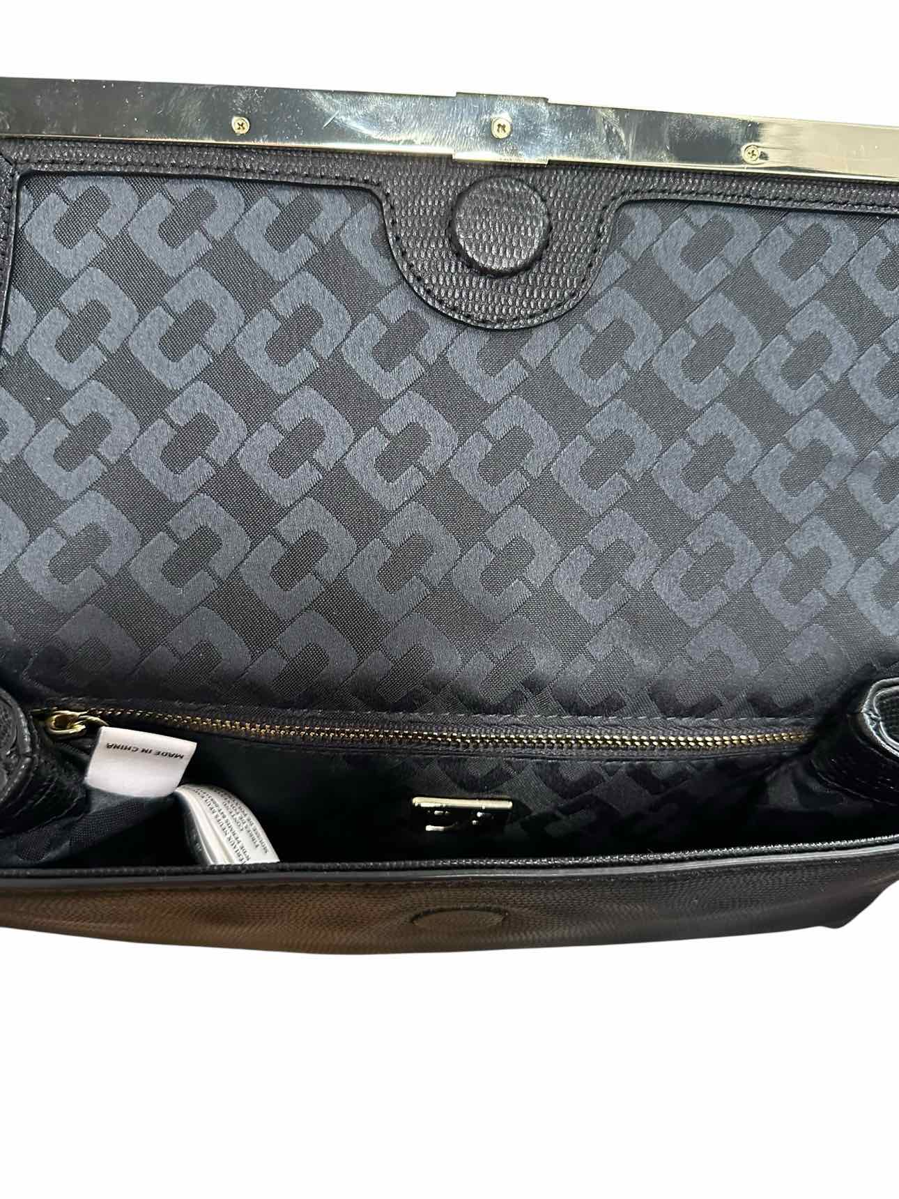 Diane Von Furstenberg Lizard Embossed Envelope Clutch Black Leather