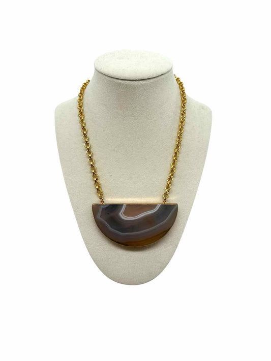 Elizabeth Stone Half Round Agate  w/ Link Chain Necklace
