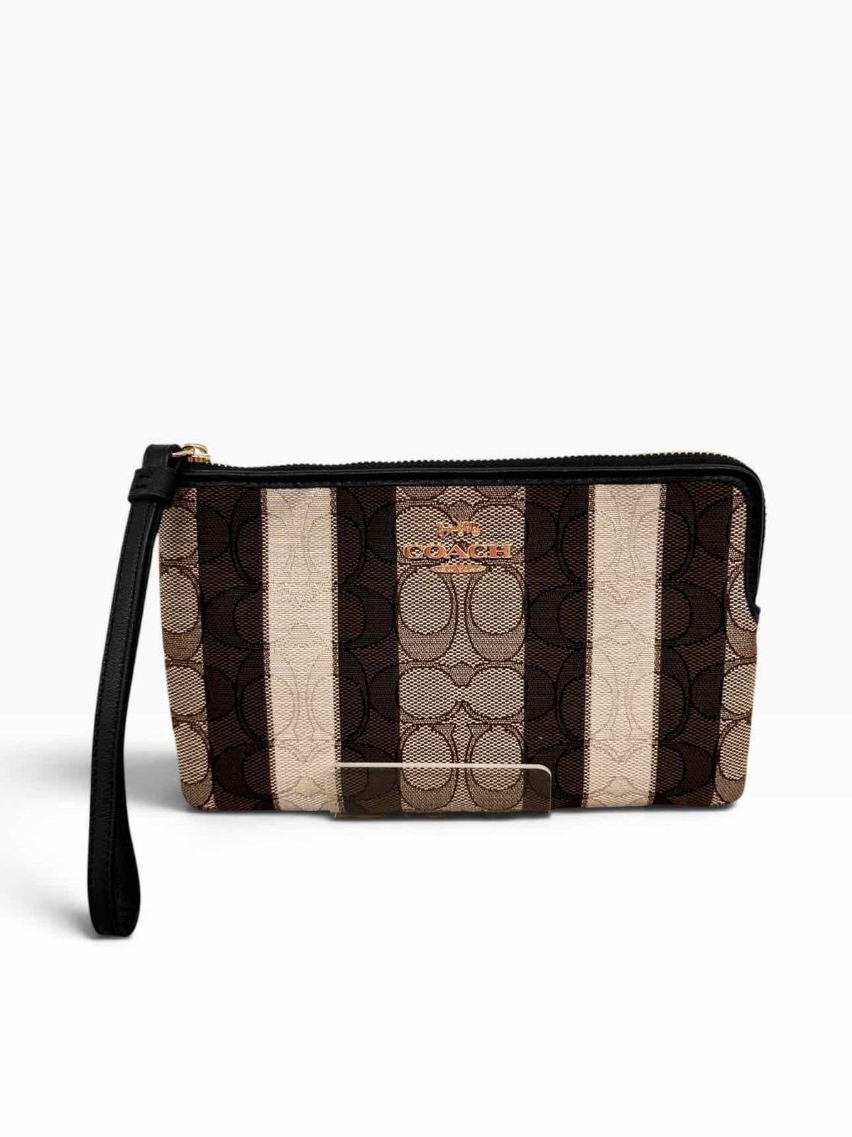 Coach Signature Stripe Zip Corner Wristlet