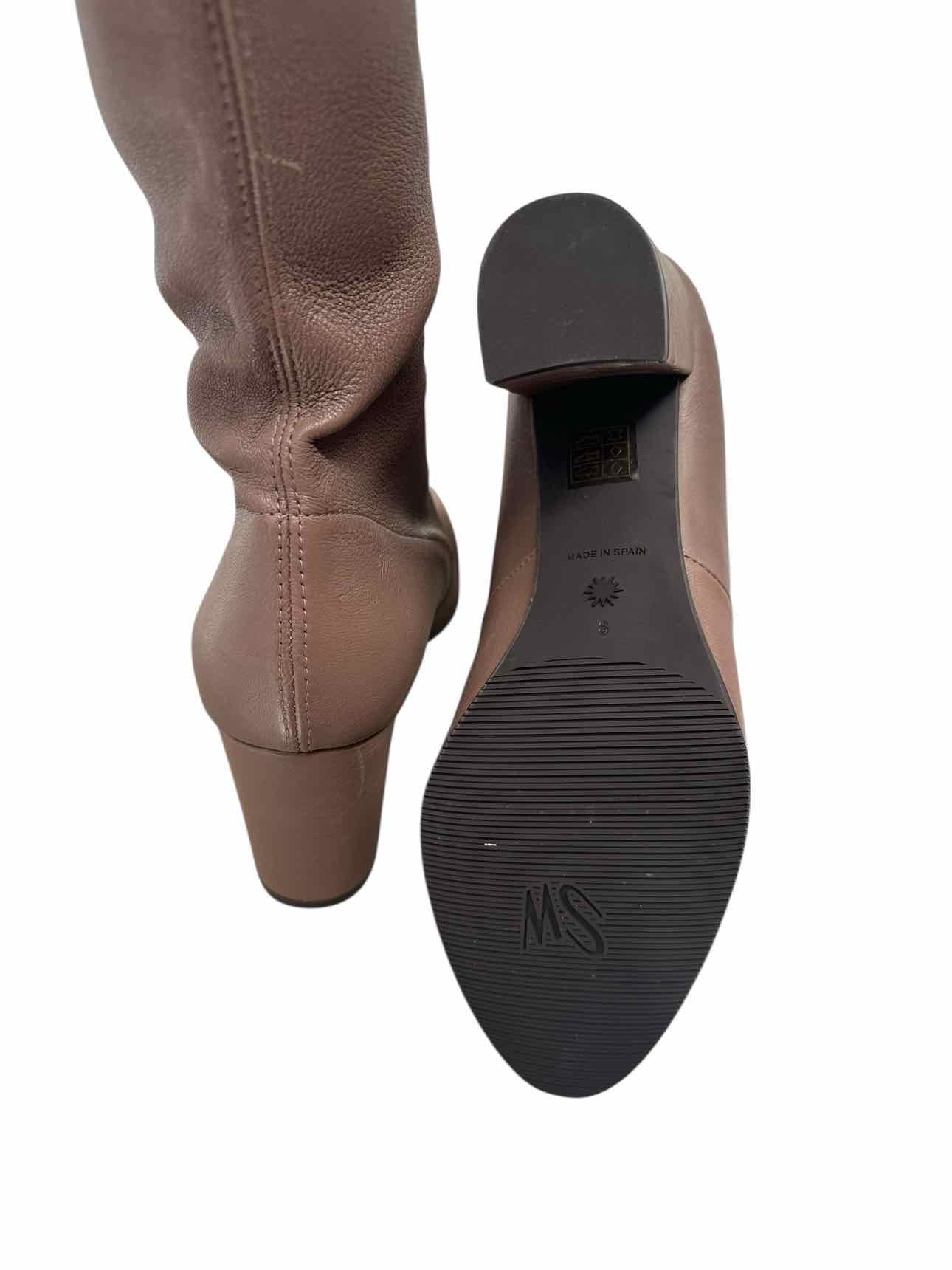 Stuart Weitzman Lesley Block Heel Leather Over-the-Knee Boots Taupe Shoe Size 8  **NEW**