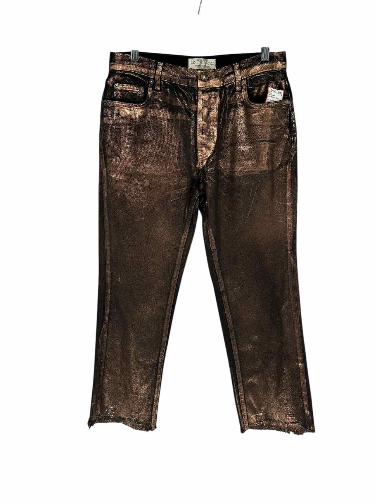 We The Free Free People Maggie Mid-Rise Metallic Coated Straight Button Fly Rust Jeans Size 4