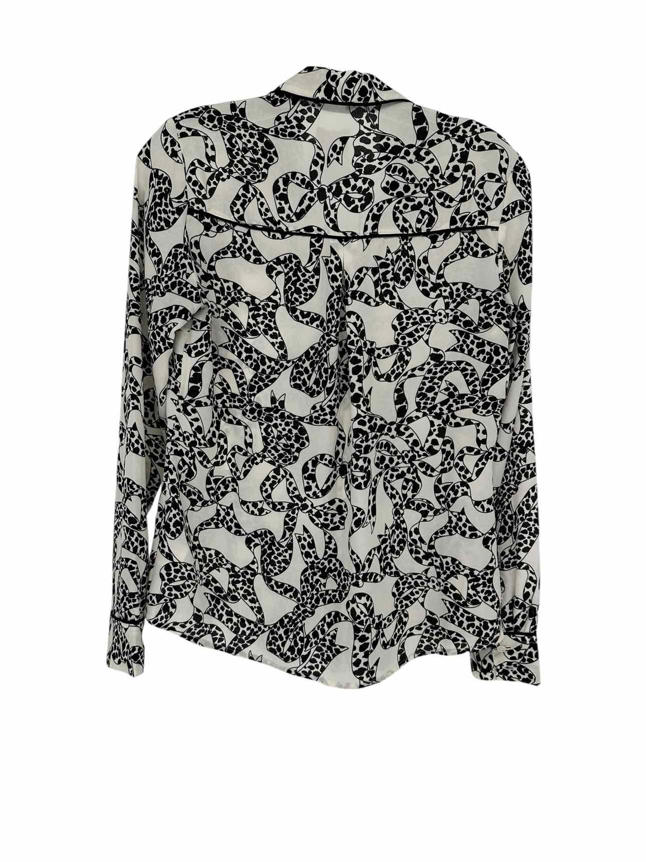 Express Relaxed Portofino Bow Print White/Black Long Sleeve Top Size XS