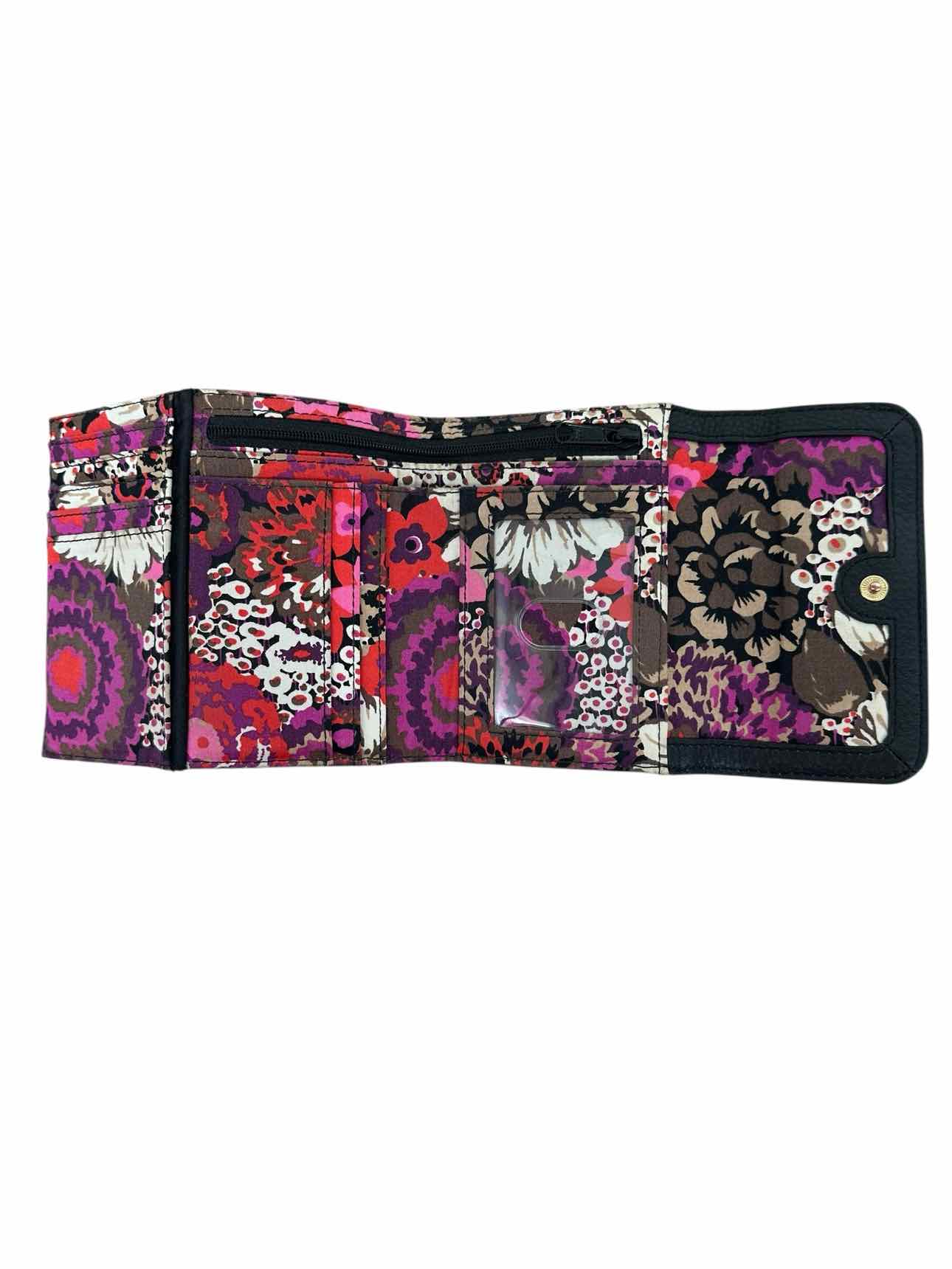Vera Bradley Riley Compact Black Leather Wallet w/ Rosewood Interior