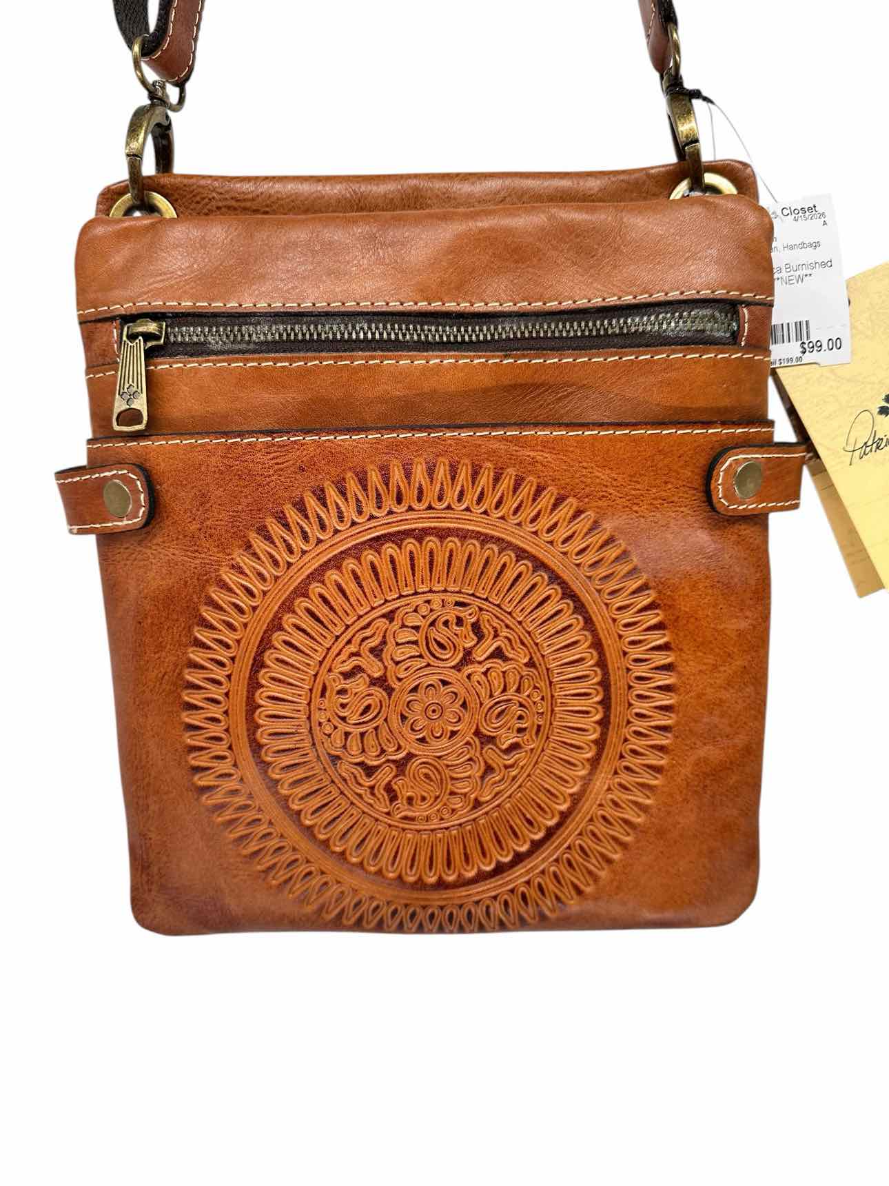 Patricia Nash Francesca Burnished Tooled Tan Leather Crossbody **NEW**