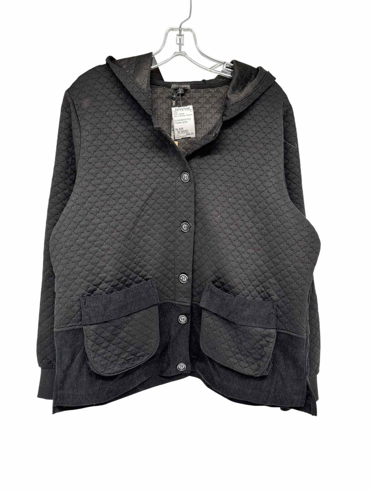 Coco +  Carmen Black Quilted Button-front Hooded Jacket Size S/M