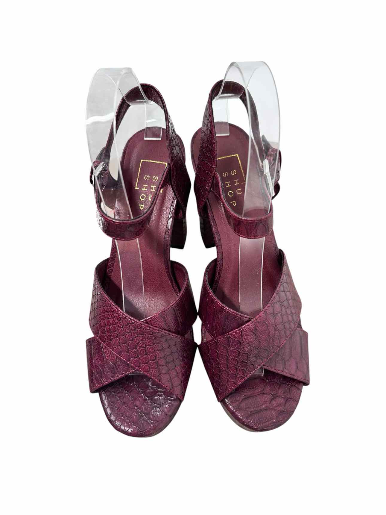 Shu Shop Eugenia Croc Embossed Platform Block Heel Maroon Shoe Size 8 **NEW**