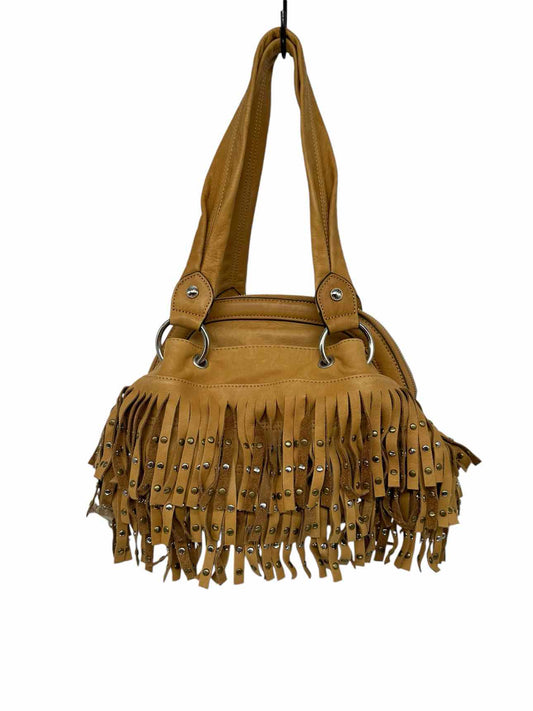 B. Makowsky Mustard Leather Fringed Satchel