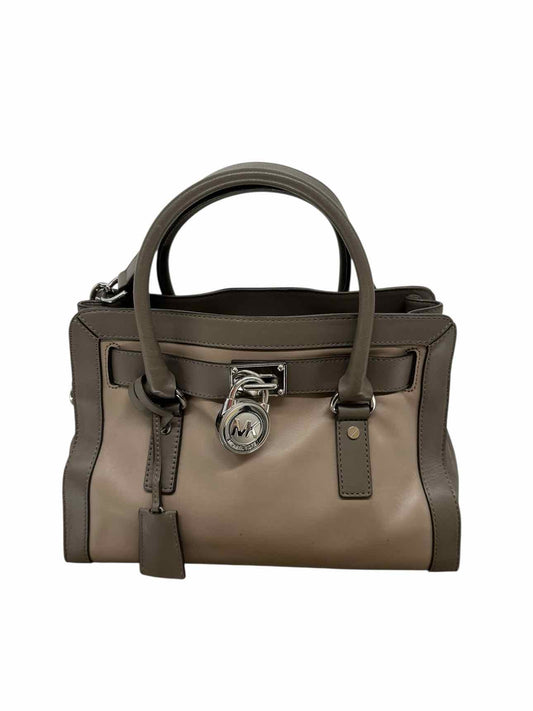 Michael Kors Hamilton Frame Out Taupe Leather Satchel