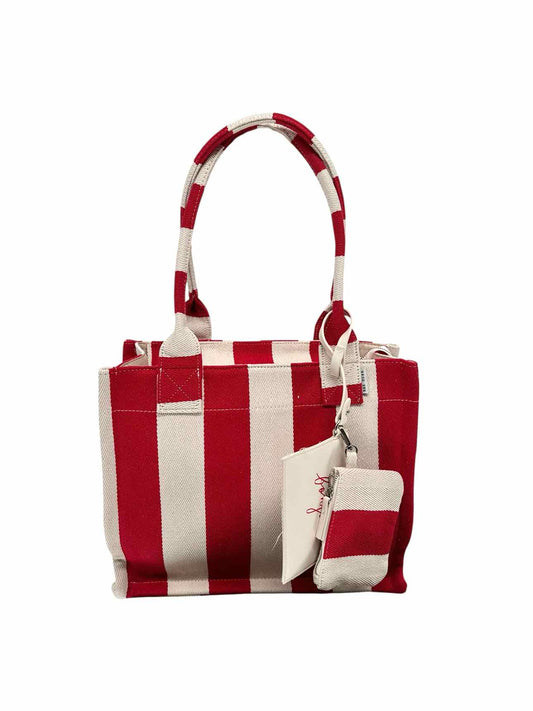 Rae Dunn Red Striped Canvas Tote