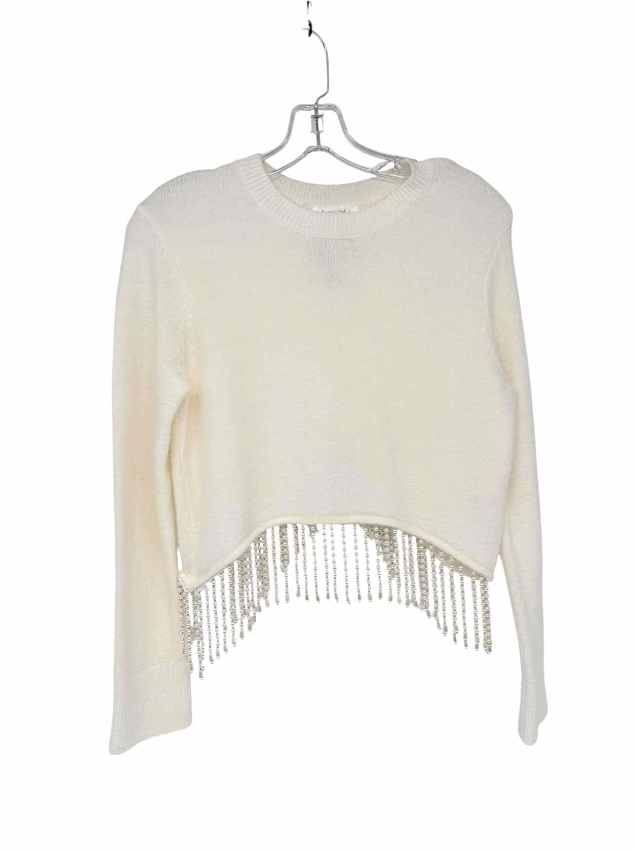 Line and Dot Emily Pearl Fringe Cropped Sweater Off-white Size XS