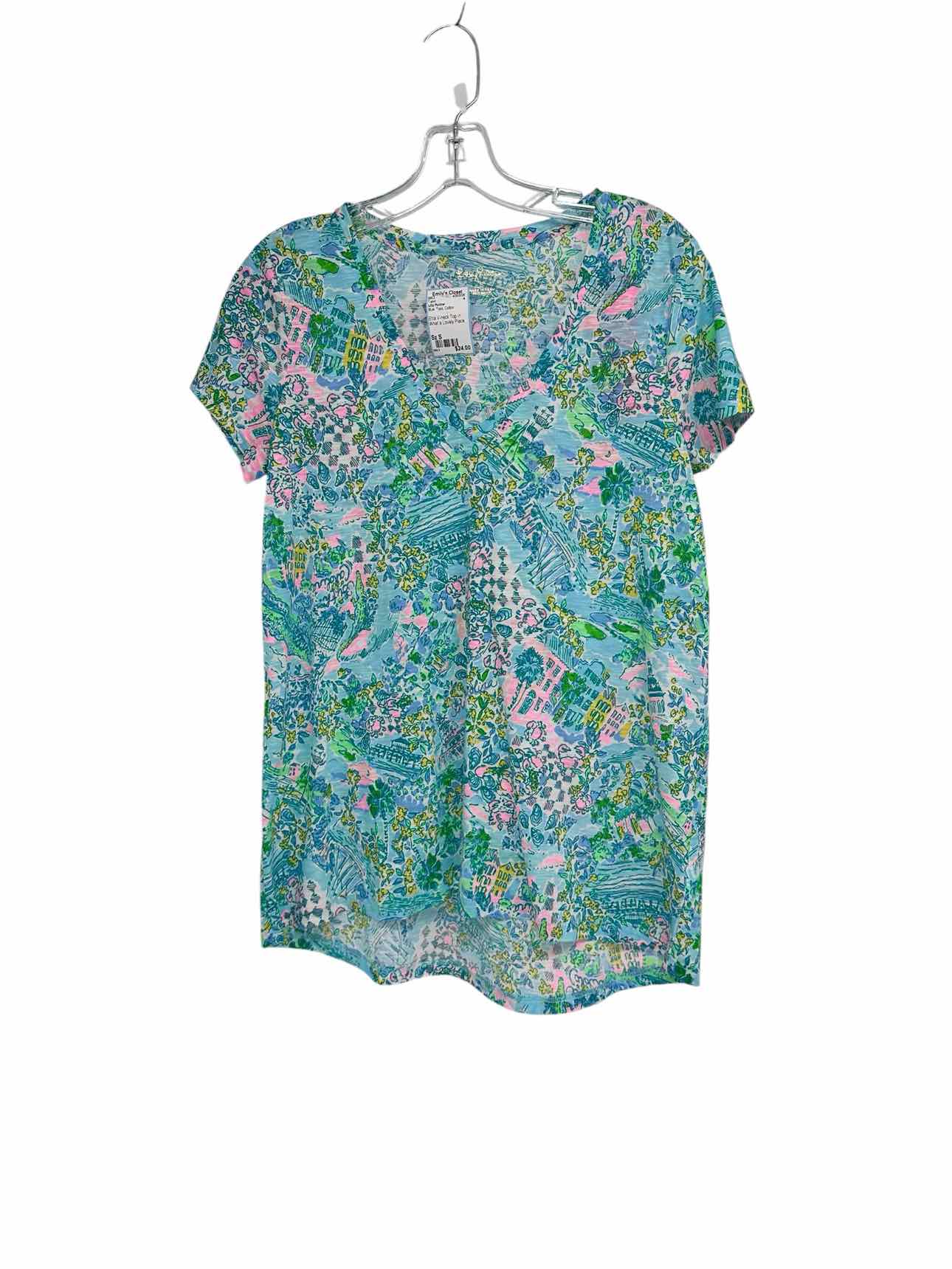 Lilly Pulitzer Etta V-neck Top in What a Lovely Place Size S