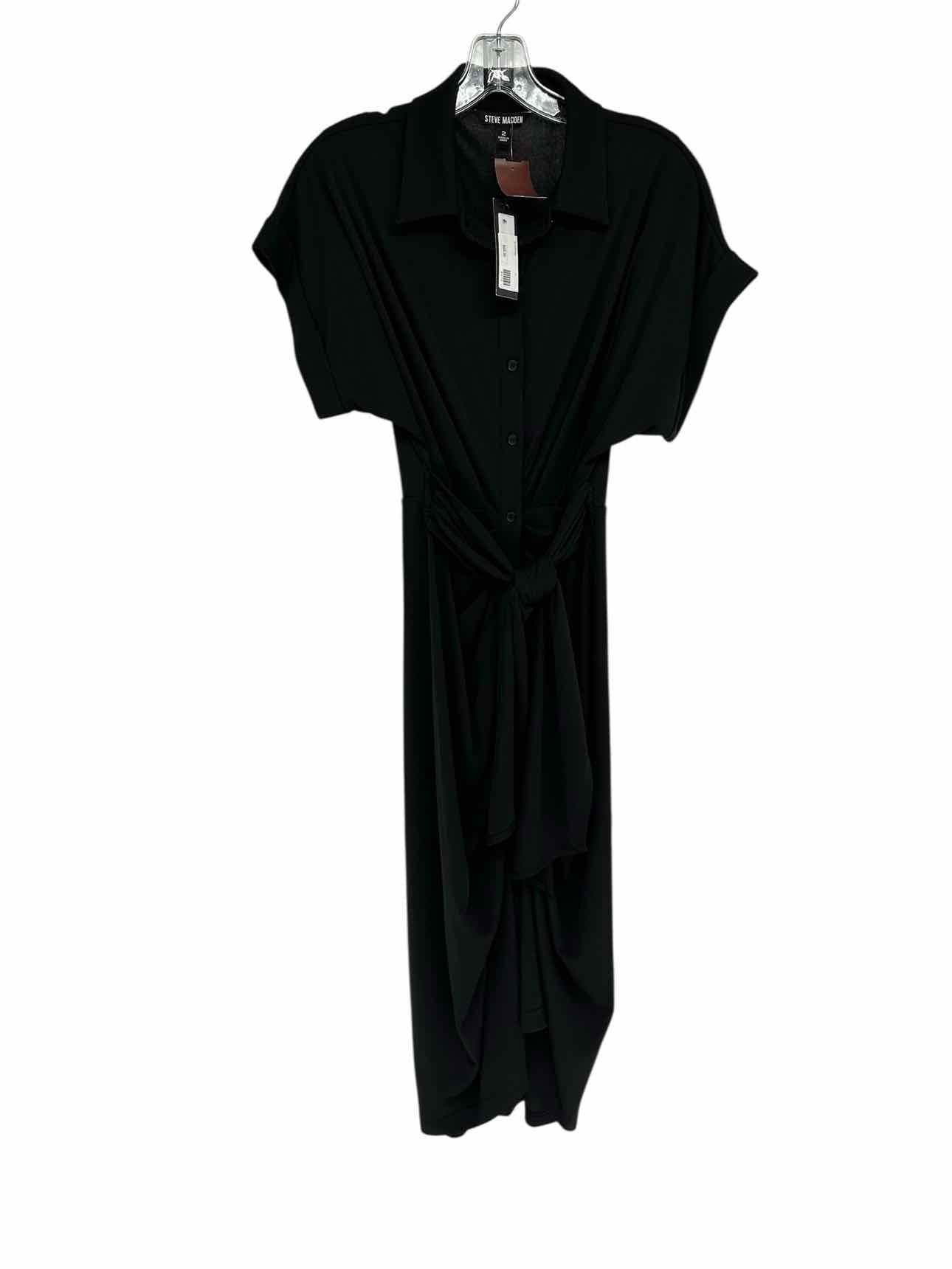 Steve Madden Tori Ruched Black Midi Dress Size 2 **NEW**