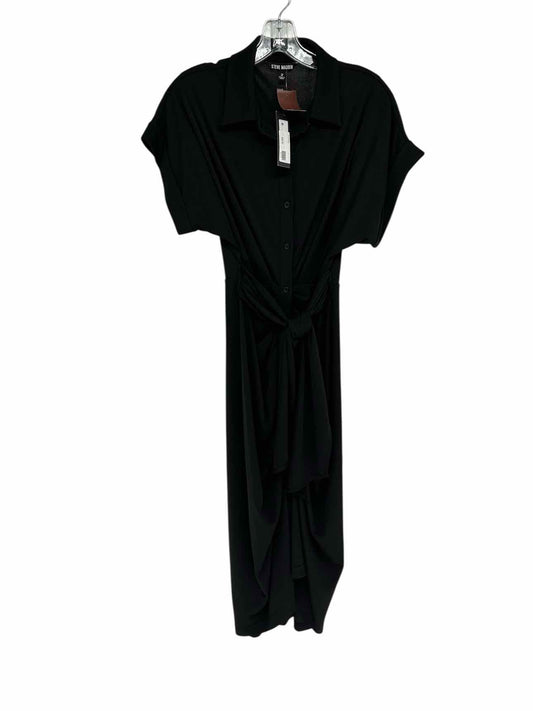 Steve Madden Tori Ruched Black Midi Dress Size 2 **NEW**