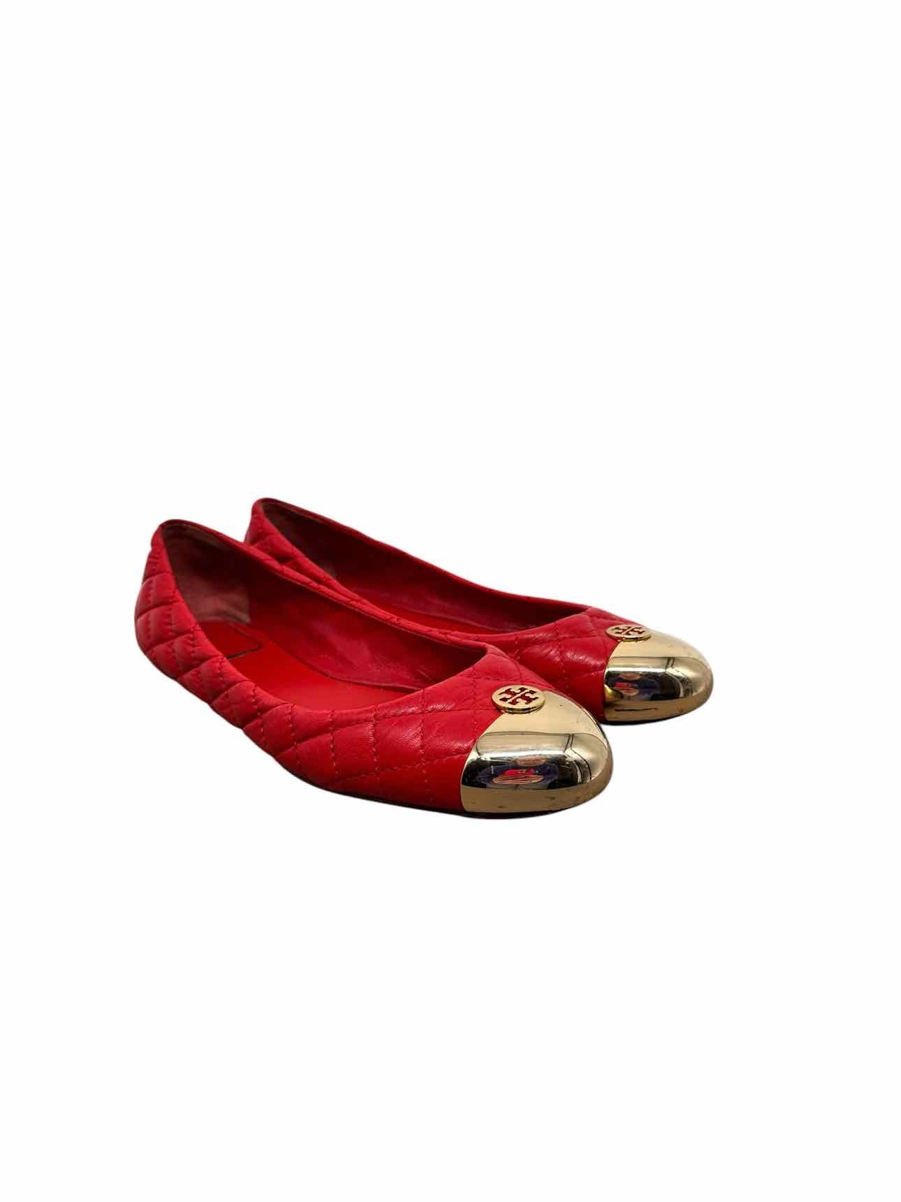 Tory Burch Red Kaitlin Ballet Flats w/ Gold Toe Shoe Size 8