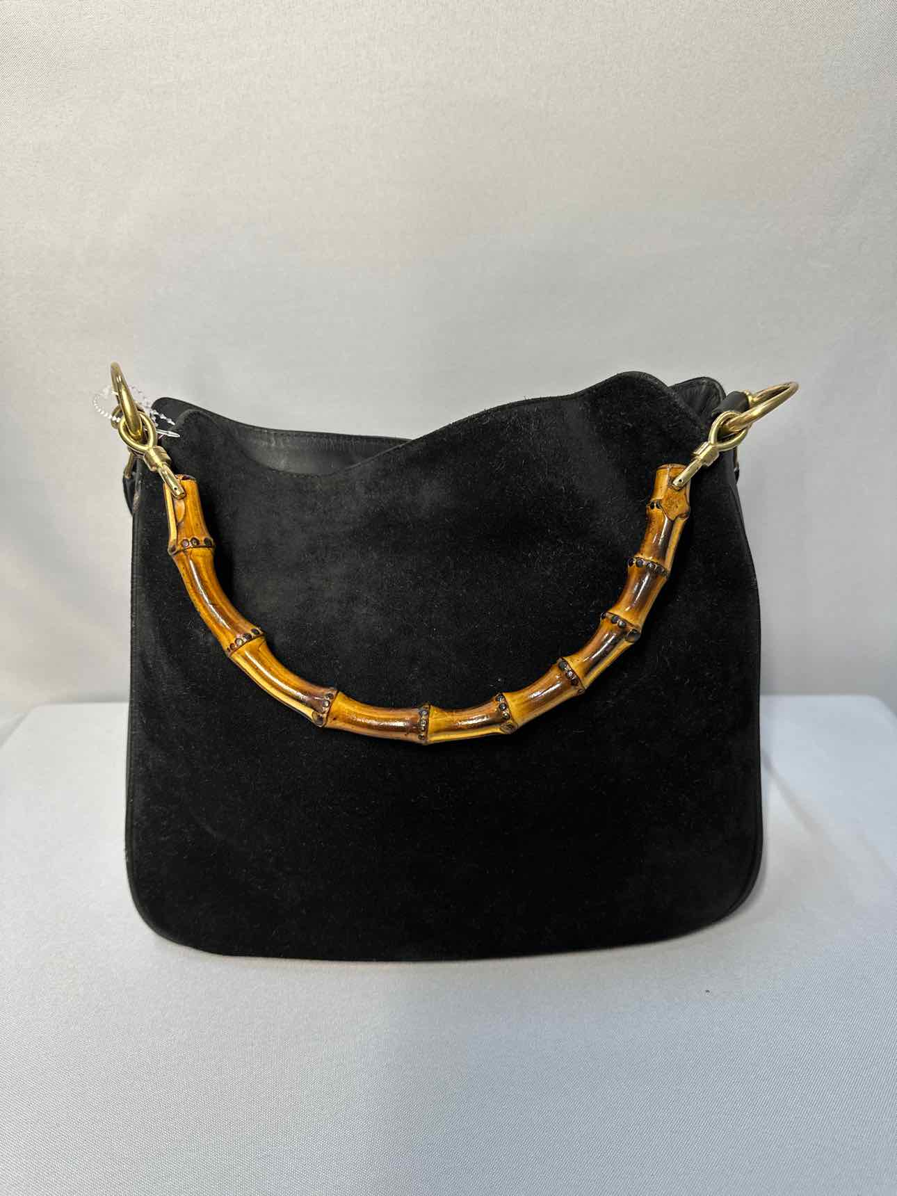 Gucci Black Suede Vintage Bamboo 2-Way Shoulder Bag