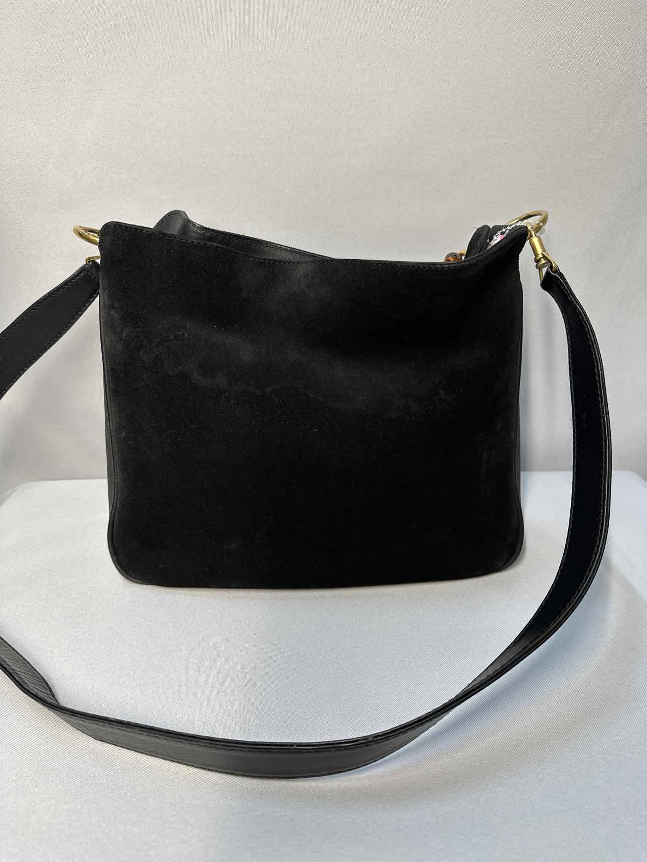 Gucci Black Suede Vintage Bamboo 2-Way Shoulder Bag